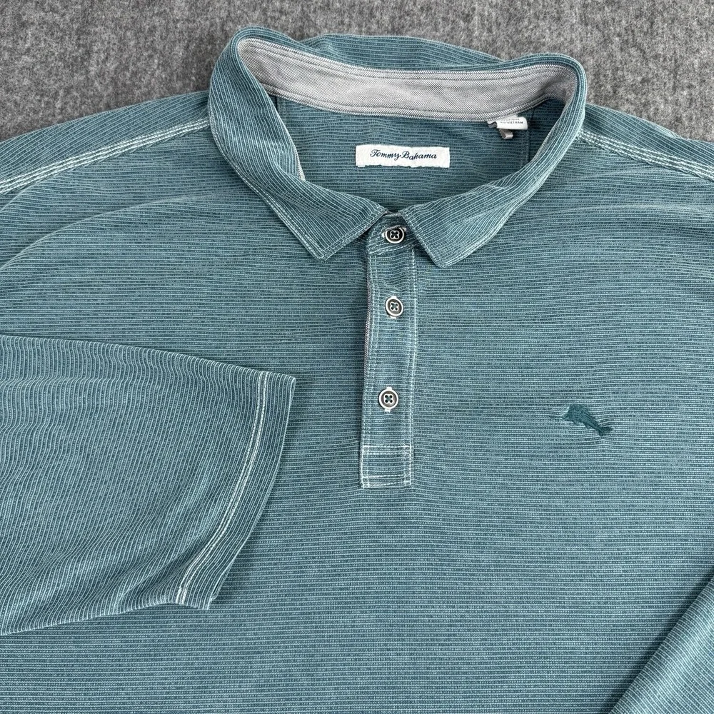Tommy Bahama Men's 4XLB Big Tall Long Sleeve Polo Shirt Teal Tencel Blend